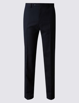 Flat Front Wool Blend Twill Trousers